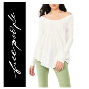 🍇 FREE PEOPLE Ivory Off-White Sundae Tee Scoop Back NWT $98 XS